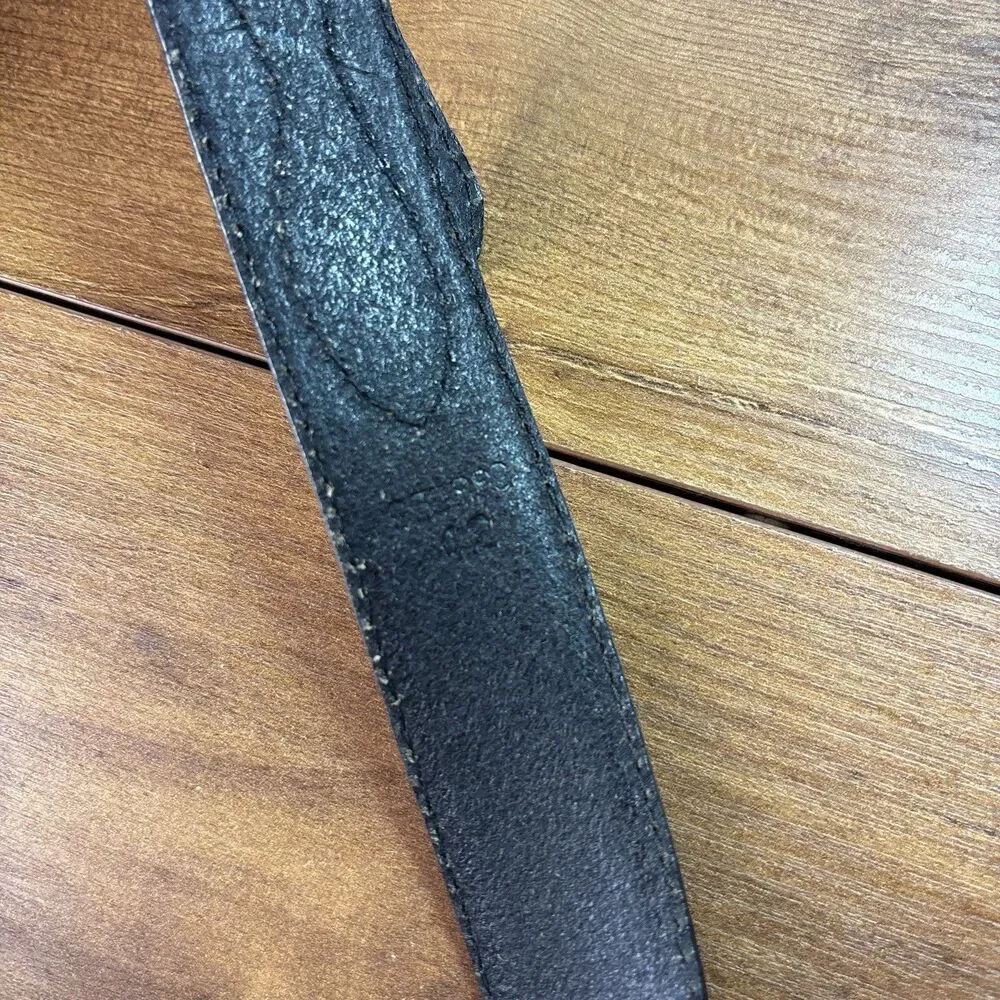 VTG CABELA'S Leather Ranger Belt Sz 42 Leather Smooth Black Brass Buckle Flaw